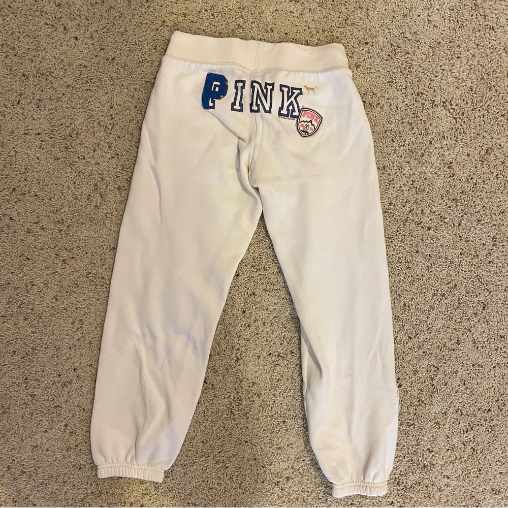 Y2K White Victoria’s Secret Pink sweatpants with blue accents size XS - Picture 7 of 7